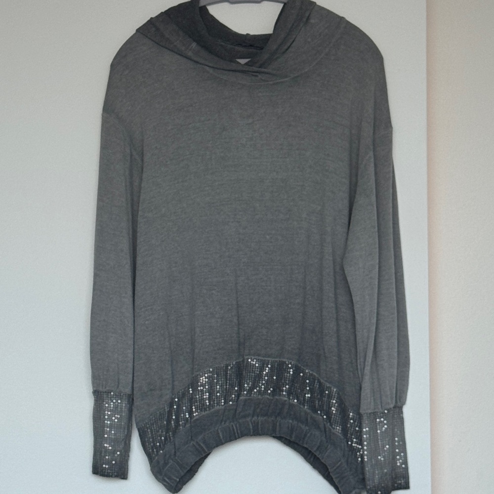 Tempo Paris Charcoal Sequin Cowl Neck Sweater